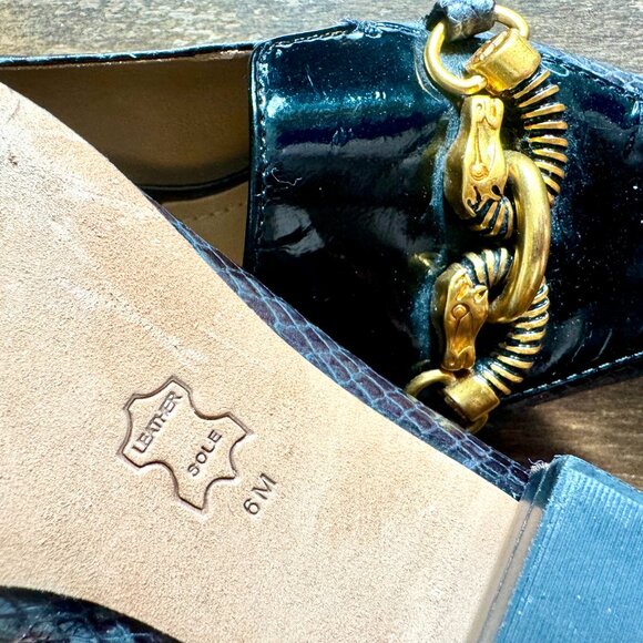 TORY BURCH Jessa black & grey leather buckle horse head block heel loafer 6M - Picture 10 of 12